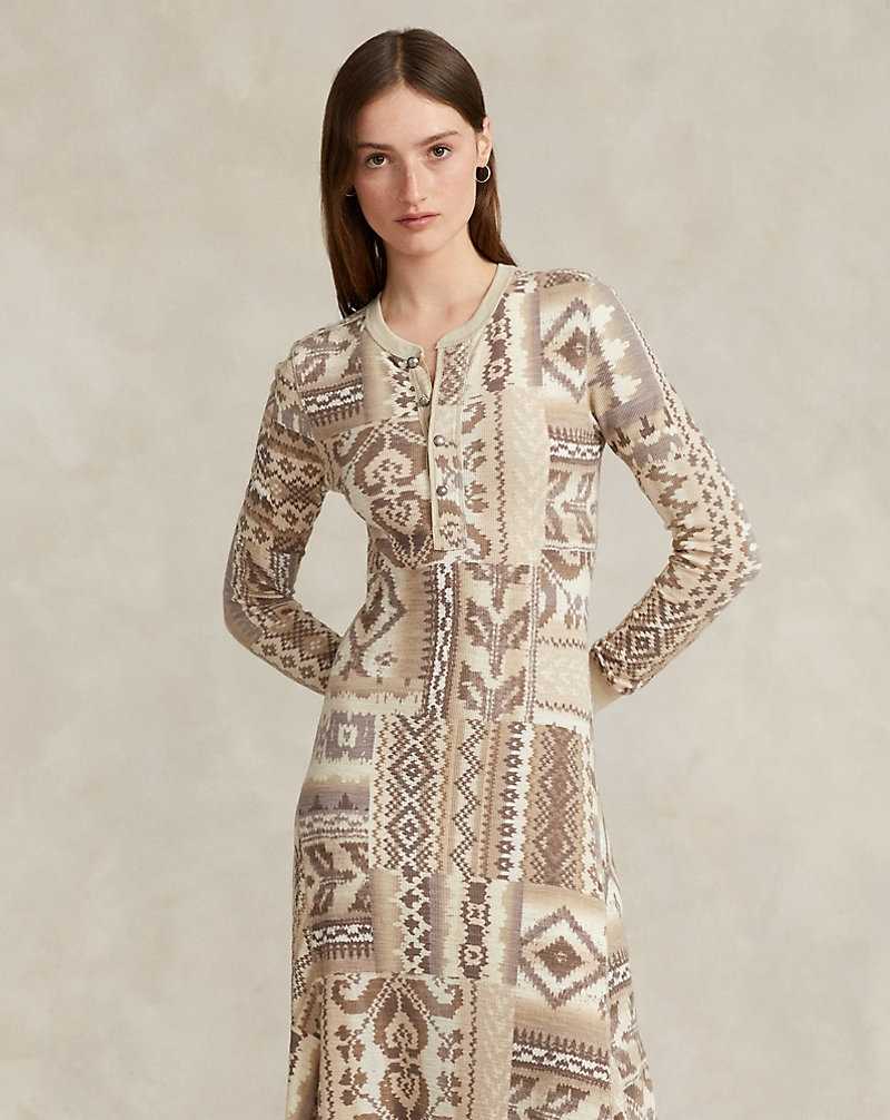 Vestido Ralph Lauren Patchwork-Motif Cotton Waffle Mujer Creme | TDXLGAI-27 - vista 1