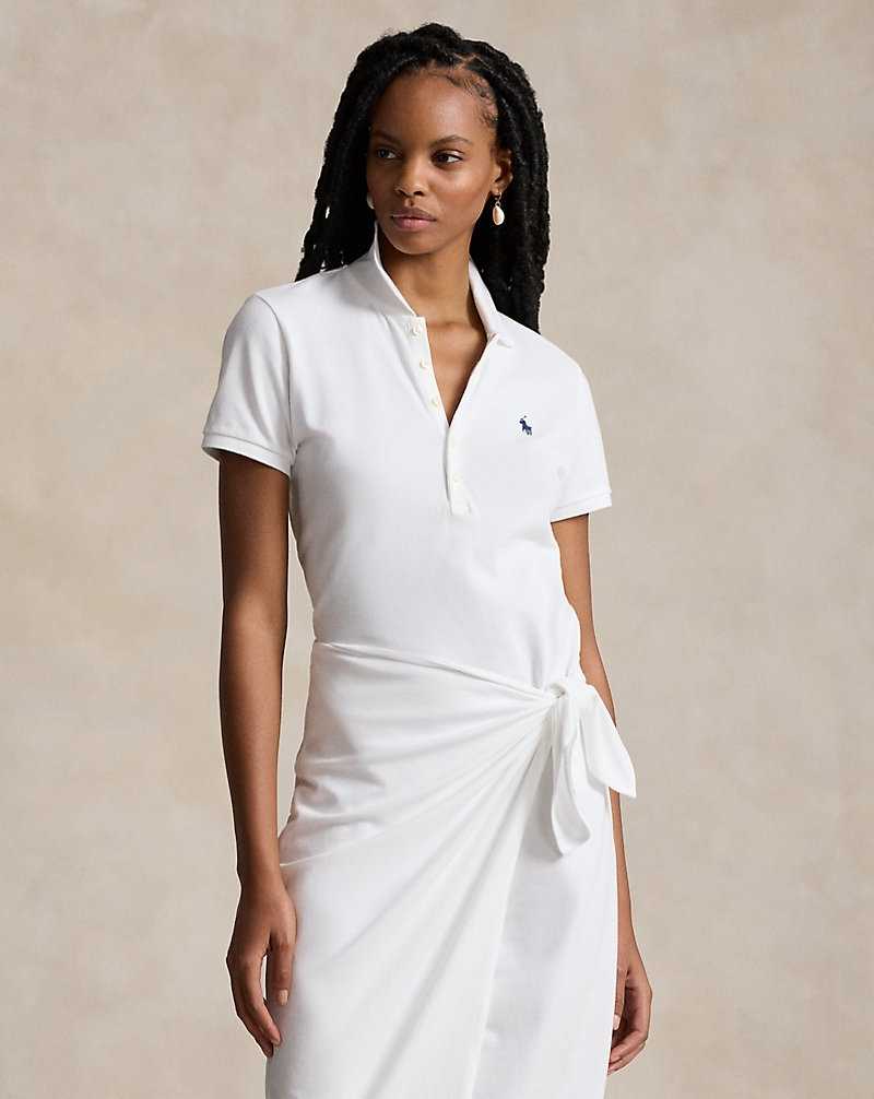 Vestido Ralph Lauren Pique Faux-Wrapdress Mujer Blancos | PCNXUJZ-89 - vista 3