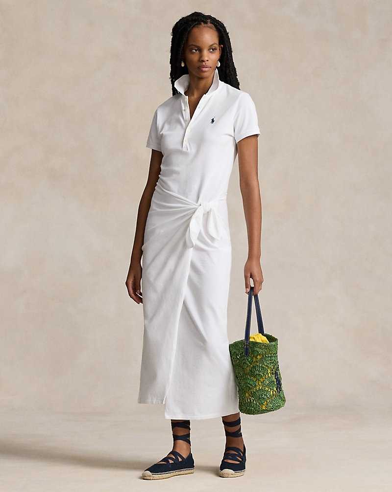 Vestido Ralph Lauren Pique Faux-Wrapdress Mujer Blancos | PCNXUJZ-89 - vista 1