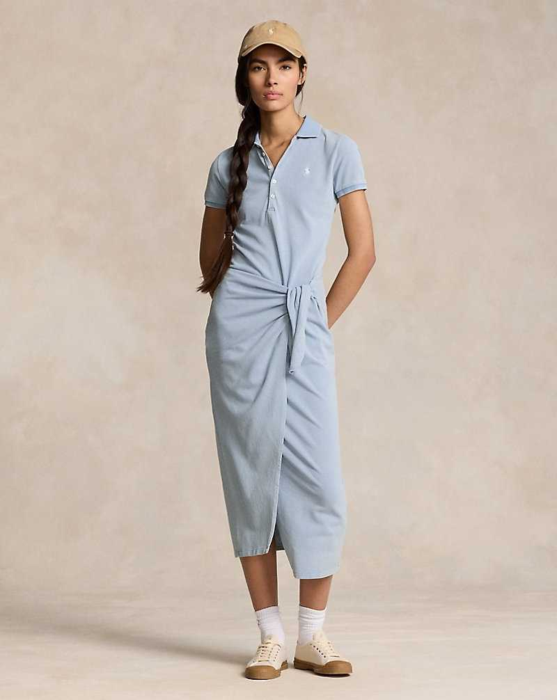 Vestido Ralph Lauren Pique Faux-Wrapdress Mujer Azules Claro | UYGQJBE-86 - vista 1