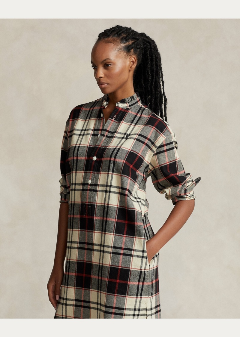 Vestido Plaid Algodon Twill Shirtdress Mujer Creme | NVLY85763 - vista 3