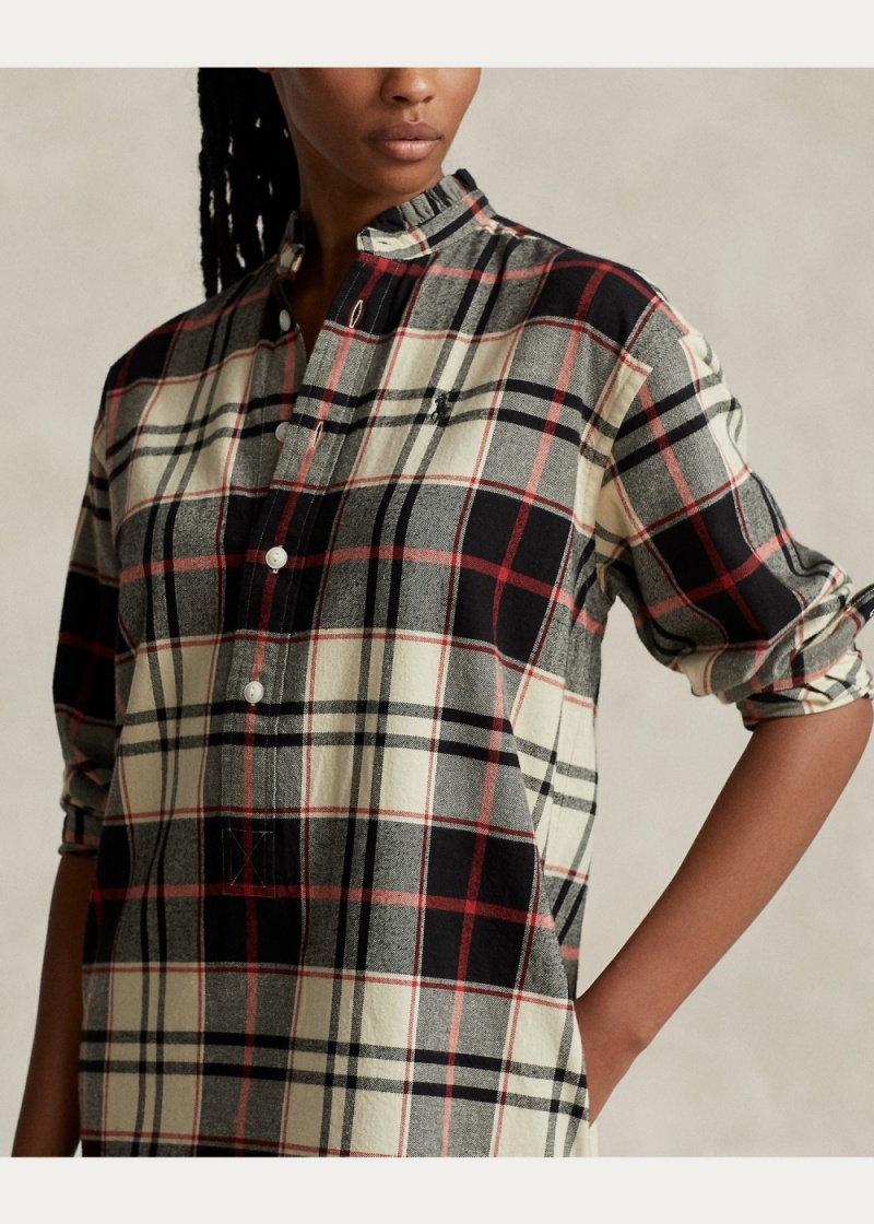 Vestido Plaid Algodon Twill Shirtdress Mujer Creme | NVLY85763 - vista 5