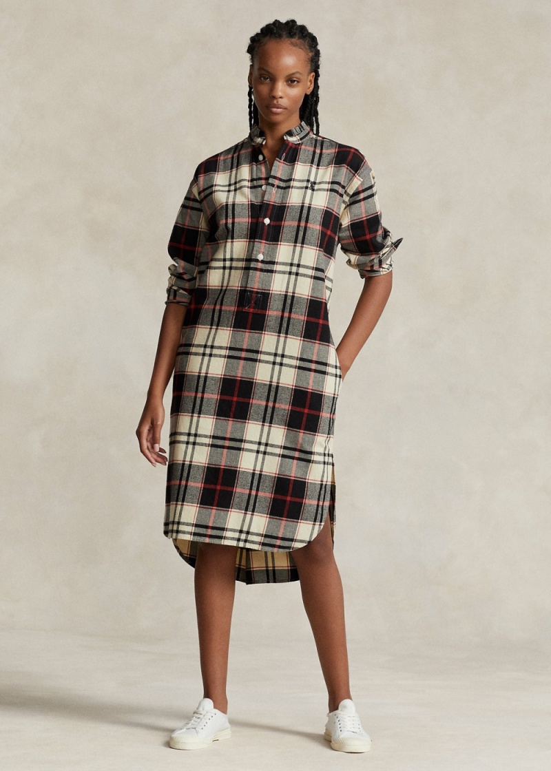 Vestido Plaid Algodon Twill Shirtdress Mujer Creme | NVLY85763 - vista 1