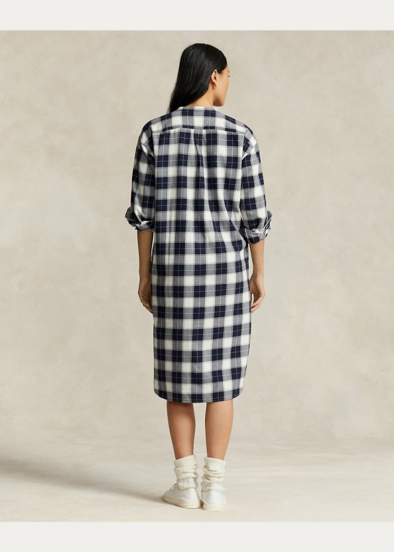 Vestido Plaid Algodon Twill Shirtdress Mujer Negros | QTJH69287 - vista 4