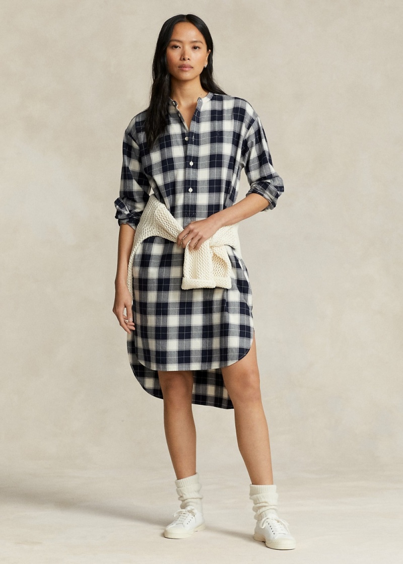Vestido Plaid Algodon Twill Shirtdress Mujer Negros | QTJH69287 - vista 1