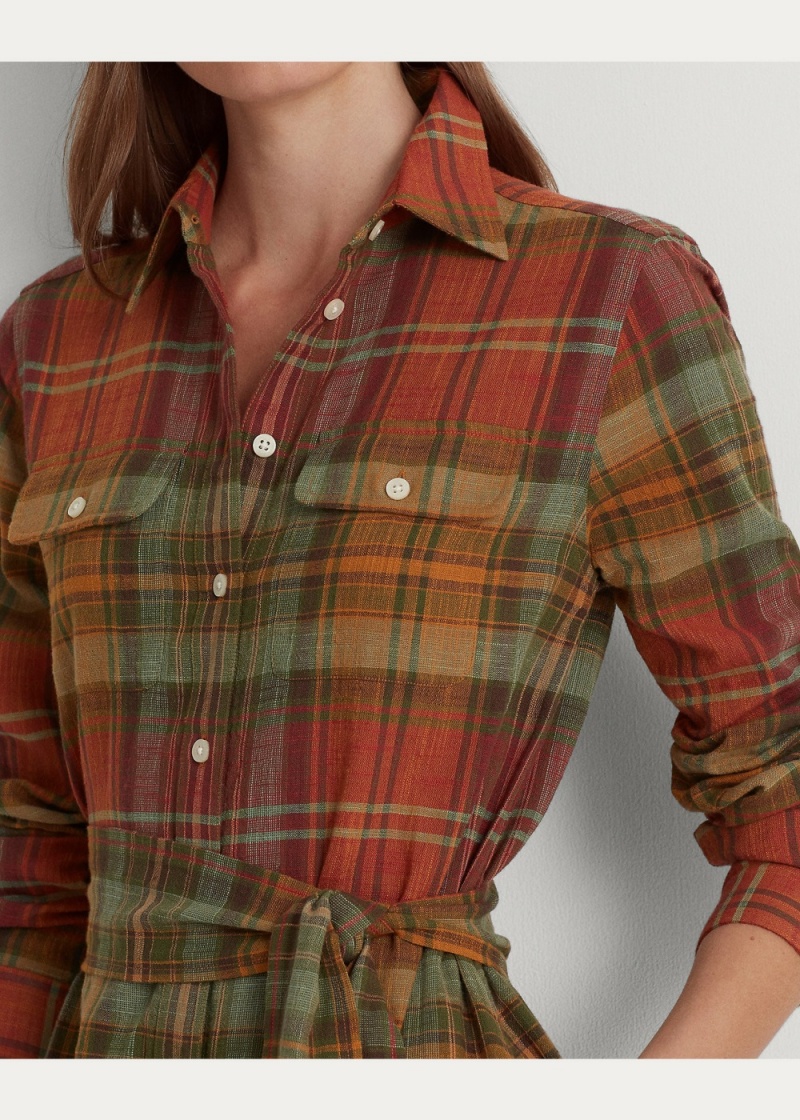 Vestido Plaid Belted Algodon Shirtdress Mujer Multicolor | HJEX58702 - vista 5