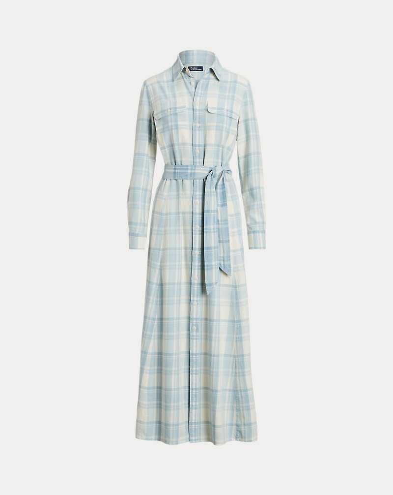 Vestido Ralph Lauren Plaid Belted Cotton Twilldress Mujer Azules Claro | GCKMPLU-87 - vista 2
