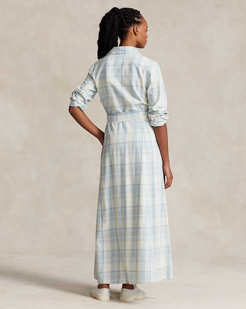 Vestido Ralph Lauren Plaid Belted Cotton Twilldress Mujer Azules Claro | GCKMPLU-87 - vista 4