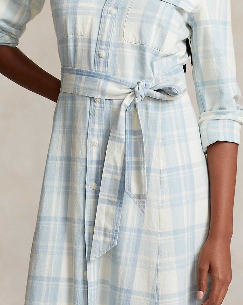 Vestido Ralph Lauren Plaid Belted Cotton Twilldress Mujer Azules Claro | GCKMPLU-87 - vista 5