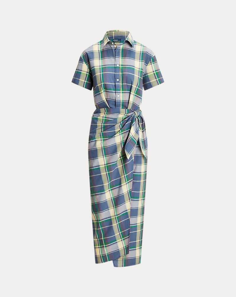 Vestido Ralph Lauren Plaid Cotton Faux-Wrapdress Mujer 1669 Blue/yellow | RYKETUF-90 - vista 2