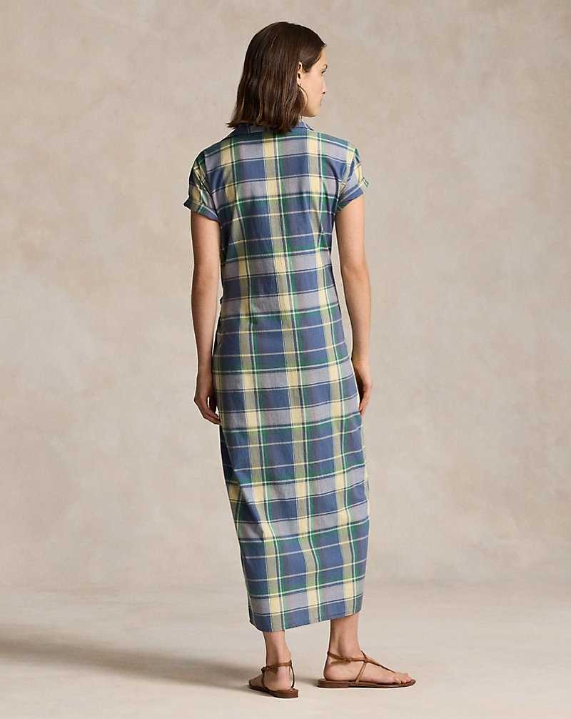 Vestido Ralph Lauren Plaid Cotton Faux-Wrapdress Mujer 1669 Blue/yellow | RYKETUF-90 - vista 4