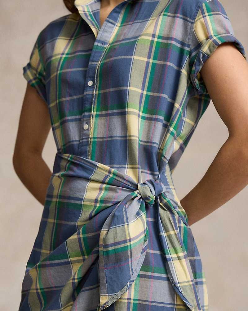 Vestido Ralph Lauren Plaid Cotton Faux-Wrapdress Mujer 1669 Blue/yellow | RYKETUF-90 - vista 5