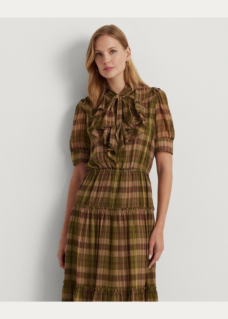 Vestido Plaid Crinkle Georgette Tie-Neck Mujer Multicolor | ASOT49835 - vista 2