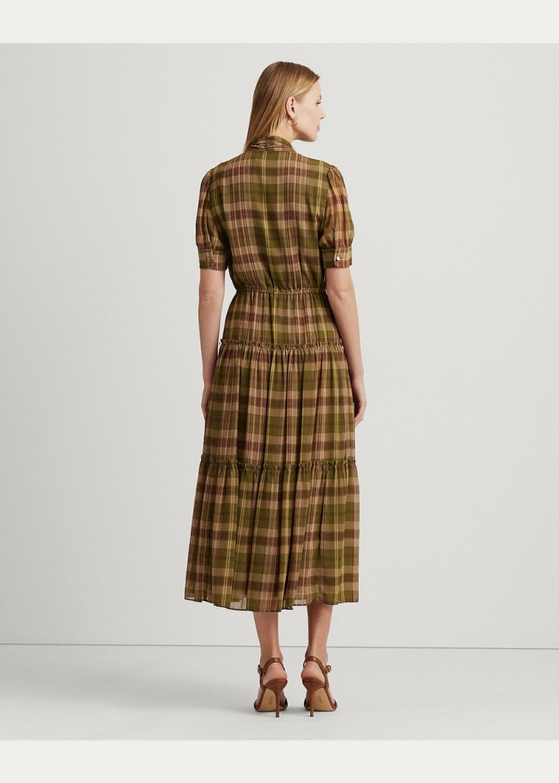 Vestido Plaid Crinkle Georgette Tie-Neck Mujer Multicolor | ASOT49835 - vista 3