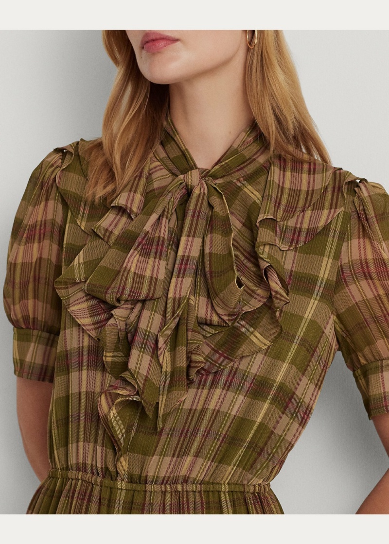 Vestido Plaid Crinkle Georgette Tie-Neck Mujer Multicolor | ASOT49835 - vista 4