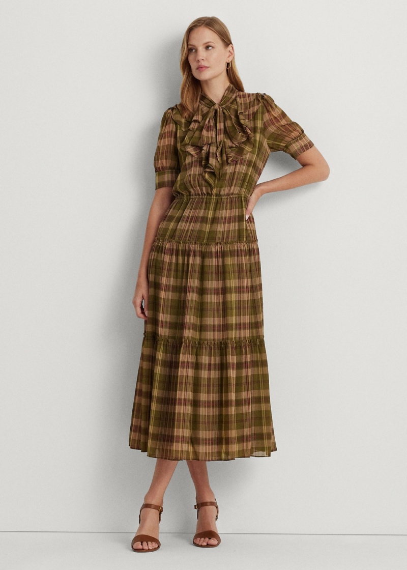 Vestido Plaid Crinkle Georgette Tie-Neck Mujer Multicolor | ASOT49835 - vista 1