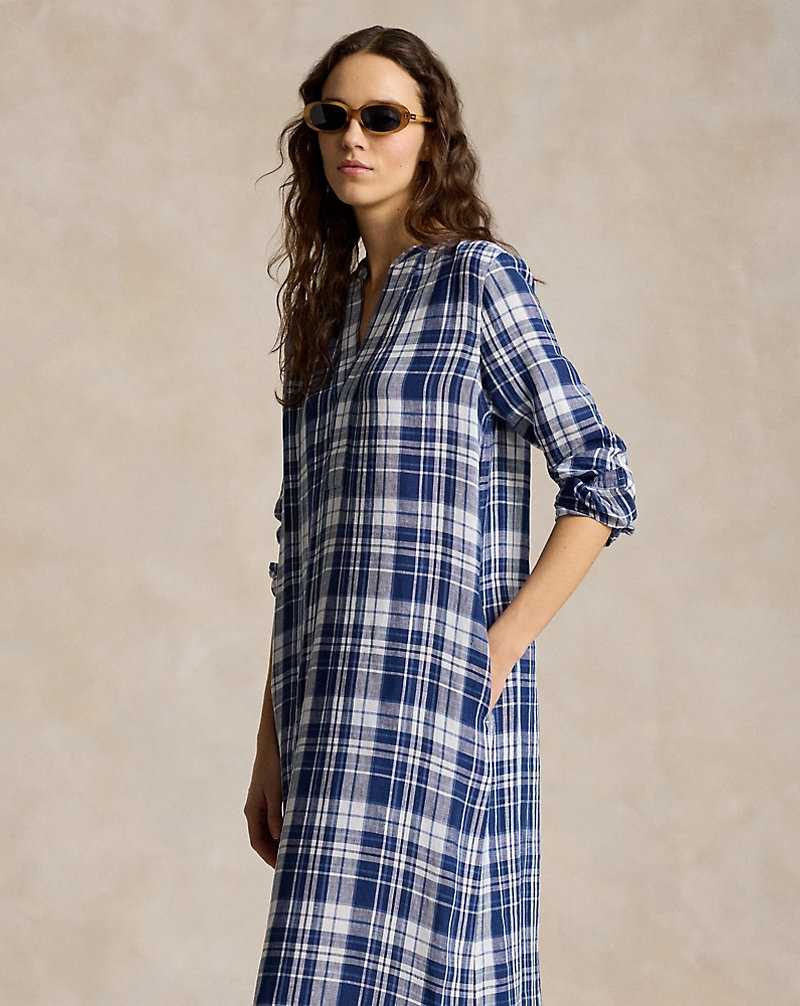 Vestido Ralph Lauren Plaid Linendress Mujer Azules | AXWMBYD-62 - vista 3