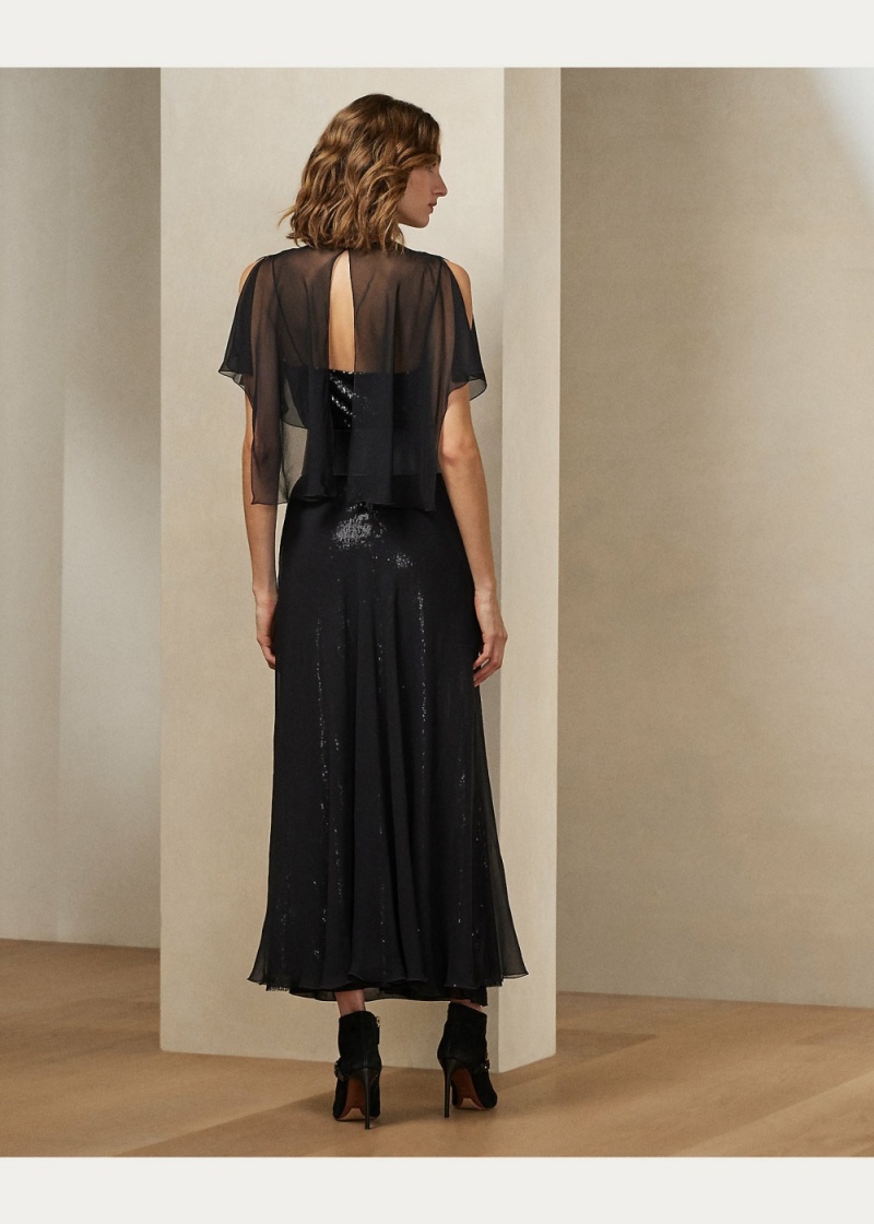 Vestido Romaine Silk Chiffon Cocktail Mujer Negros | LBIJ64739 - vista 4