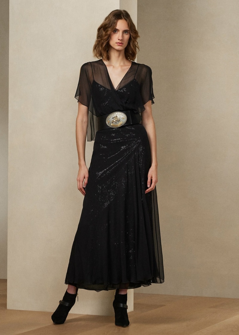 Vestido Romaine Silk Chiffon Cocktail Mujer Negros | LBIJ64739 - vista 1