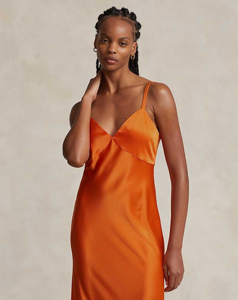 Vestido Ralph Lauren Satin Sleeveless Gown Mujer Naranjas | XHGWMEL-41 - vista 3