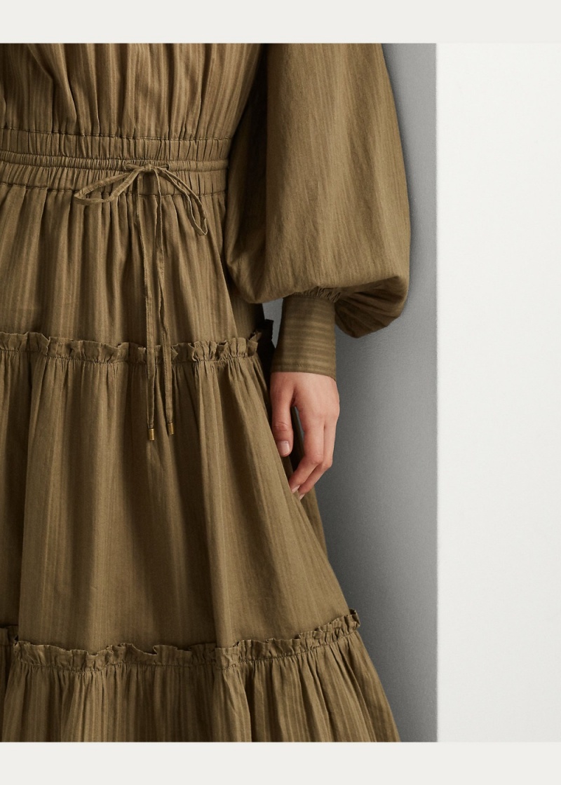 Vestido Shadow-Stripe Algodon Tiered Mujer Blancos | QIFX09428 - vista 3