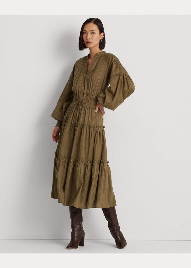 Vestido Shadow-Stripe Algodon Tiered Mujer Blancos | QIFX09428 - vista 4
