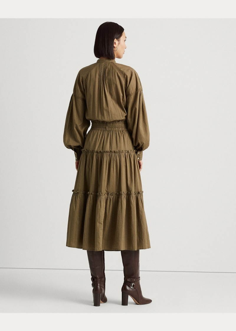 Vestido Shadow-Stripe Algodon Tiered Mujer Blancos | QIFX09428 - vista 5