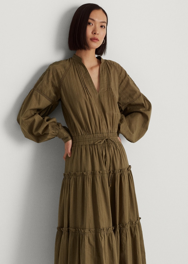 Vestido Shadow-Stripe Algodon Tiered Mujer Blancos | QIFX09428 - vista 1
