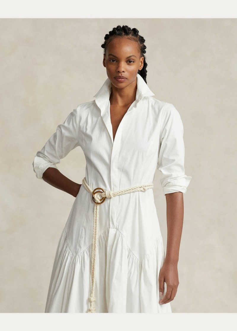 Vestido Shirred-Yoke Oxford Shirtdress Mujer Blancos | MUPI73829 - vista 3