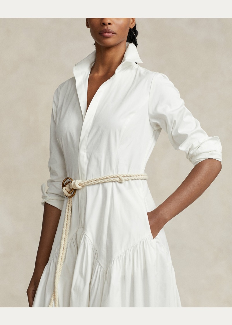 Vestido Shirred-Yoke Oxford Shirtdress Mujer Blancos | MUPI73829 - vista 4
