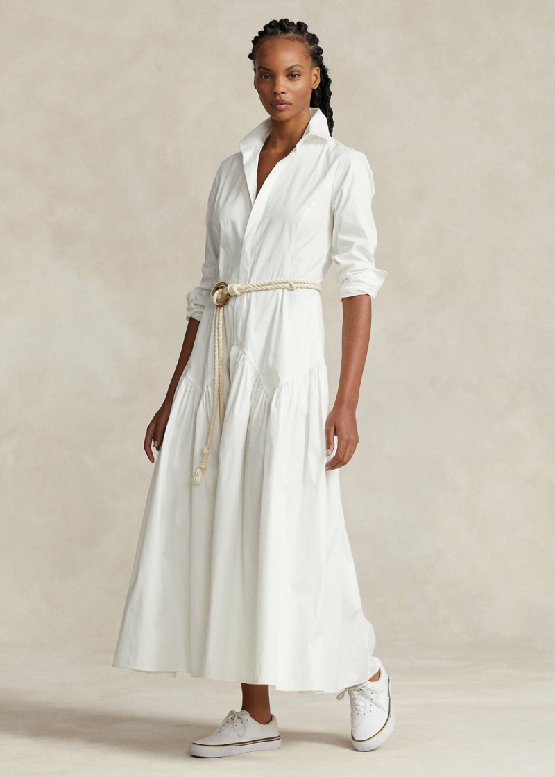 Vestido Shirred-Yoke Oxford Shirtdress Mujer Blancos | MUPI73829 - vista 1
