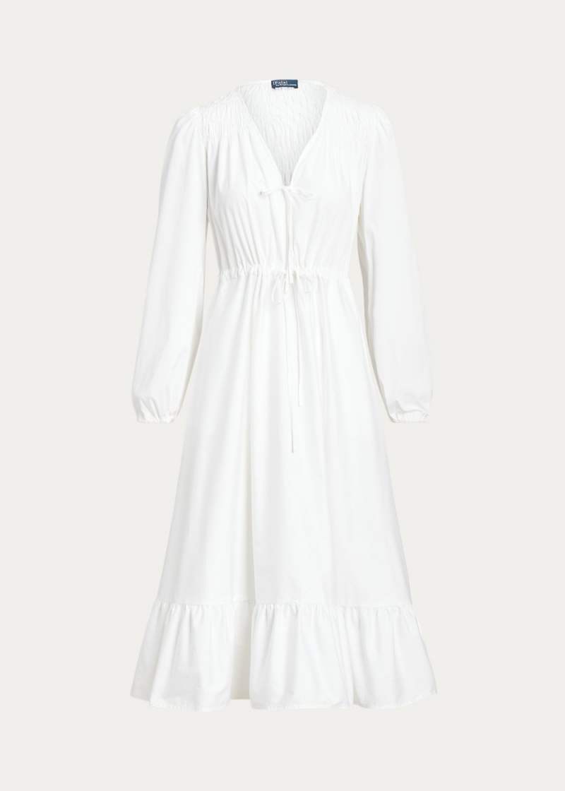 Vestido Smocked Algodon V-Neck Mujer Blancos | XVBQ45892 - vista 2