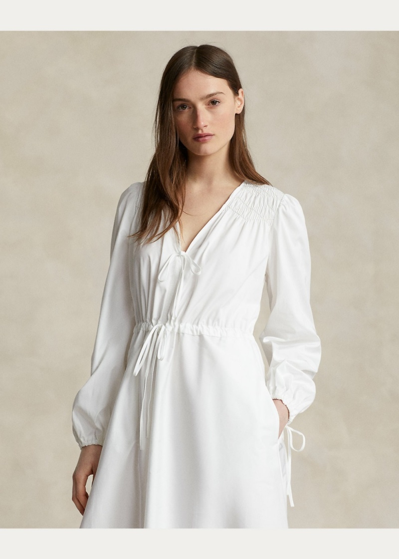 Vestido Smocked Algodon V-Neck Mujer Blancos | XVBQ45892 - vista 3