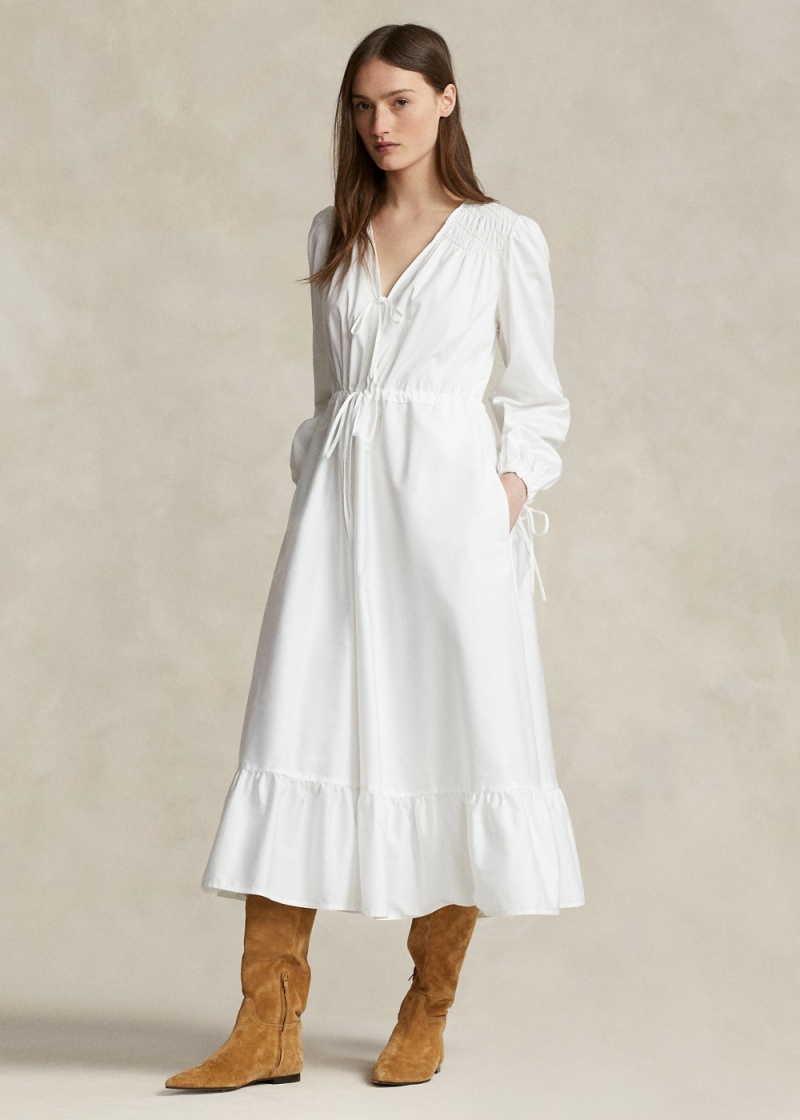 Vestido Smocked Algodon V-Neck Mujer Blancos | XVBQ45892 - vista 1