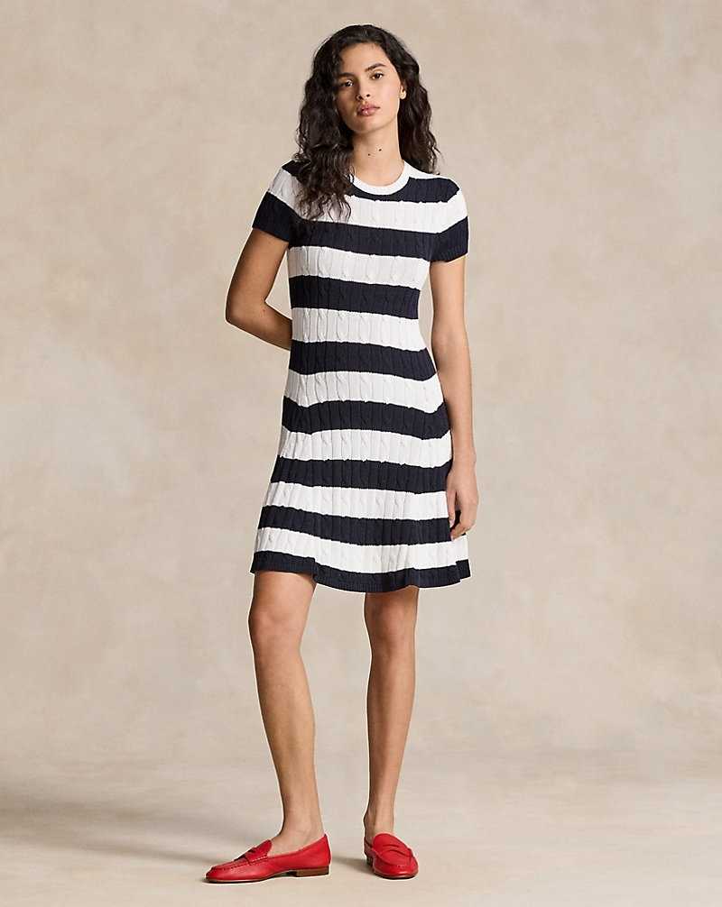 Vestido Ralph Lauren Striped Cable-Knit Mujer Navy/White | OWTQCDJ-07 - vista 3