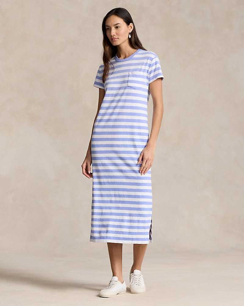Vestido Ralph Lauren Striped Cotton Crewneck Pocket Tee Mujer Lafayette Blue/white | MDZORBA-03 - vista 1