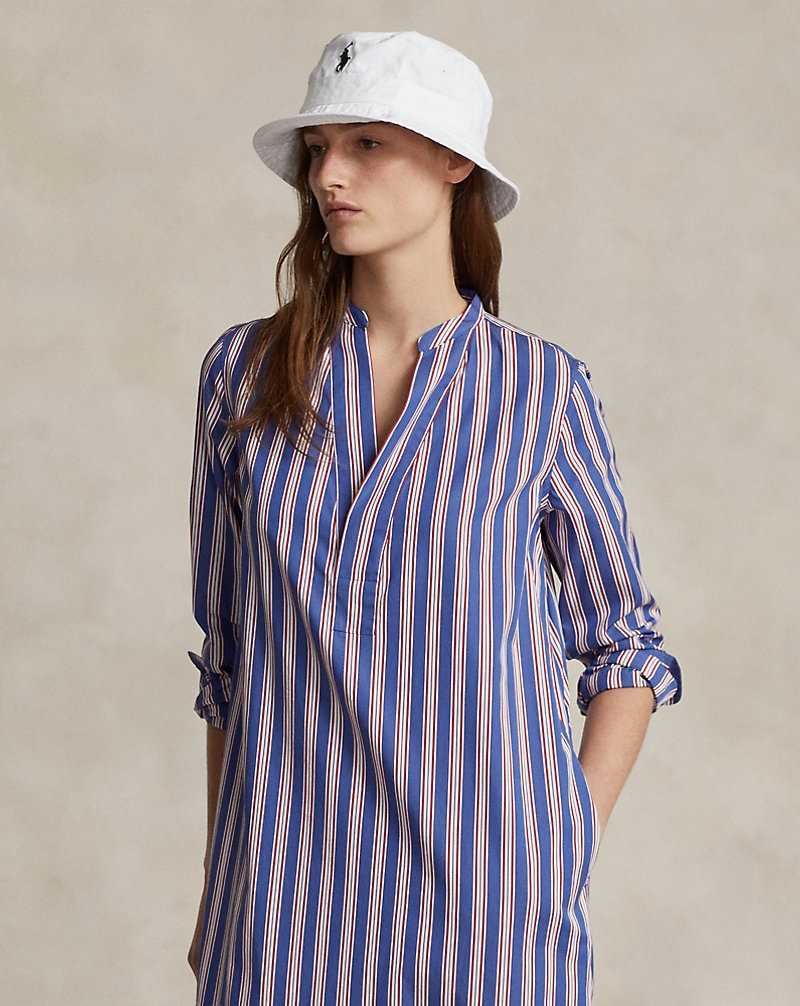 Vestido Ralph Lauren Striped Cotton Long-Sleevedress Mujer 1515 Blue/White/Red | FPBRUDJ-86 - vista 3