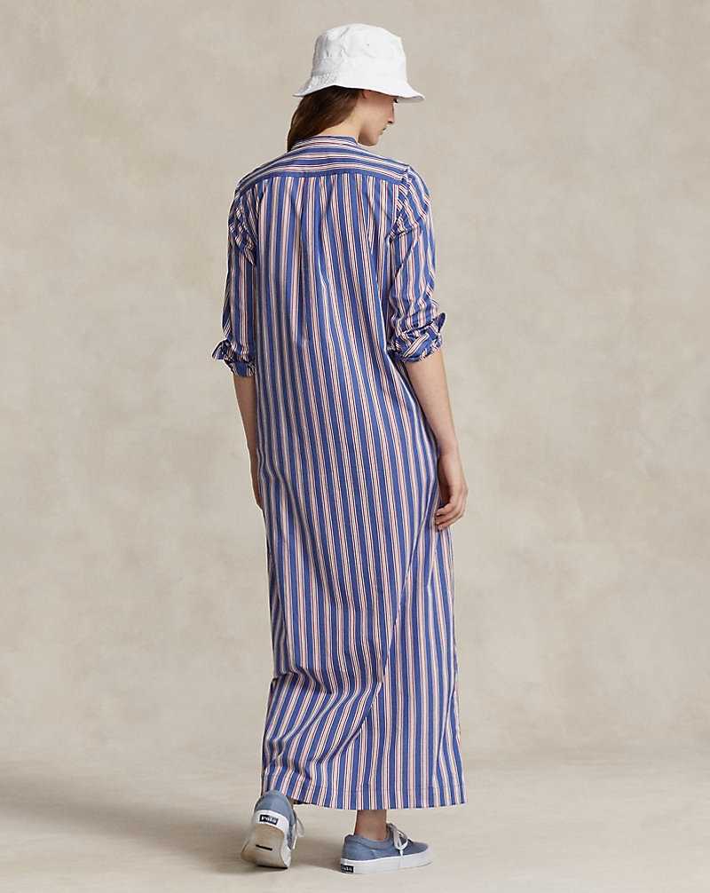 Vestido Ralph Lauren Striped Cotton Long-Sleevedress Mujer 1515 Blue/White/Red | FPBRUDJ-86 - vista 4