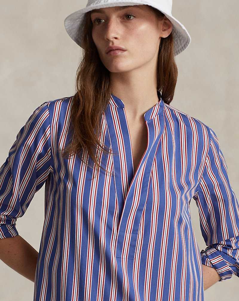 Vestido Ralph Lauren Striped Cotton Long-Sleevedress Mujer 1515 Blue/White/Red | FPBRUDJ-86 - vista 5