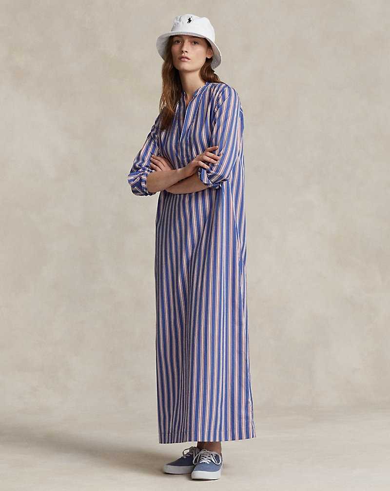 Vestido Ralph Lauren Striped Cotton Long-Sleevedress Mujer 1515 Blue/White/Red | FPBRUDJ-86 - vista 1