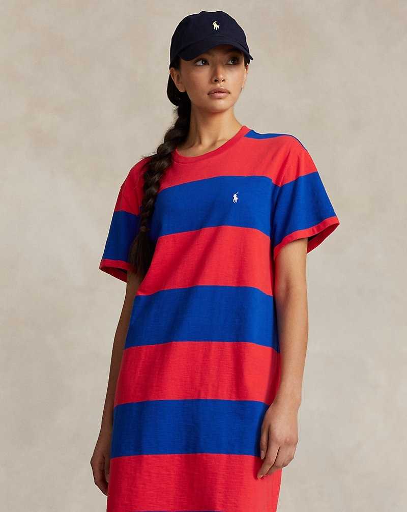 Vestido Ralph Lauren Striped Jersey Tee Mujer Sapphire Star/Bright Hibi | EKHPFOI-61 - vista 3