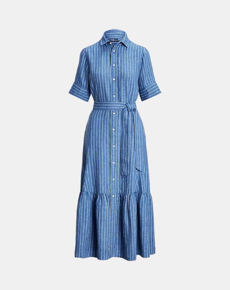 Vestido Ralph Lauren Striped Linen Tiereddress Mujer 1735 Medium Blue/white | MBAHOYX-24 - vista 2