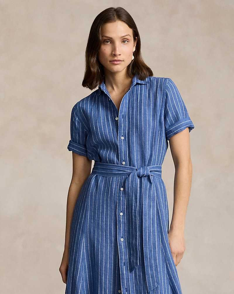 Vestido Ralph Lauren Striped Linen Tiereddress Mujer 1735 Medium Blue/white | MBAHOYX-24 - vista 3