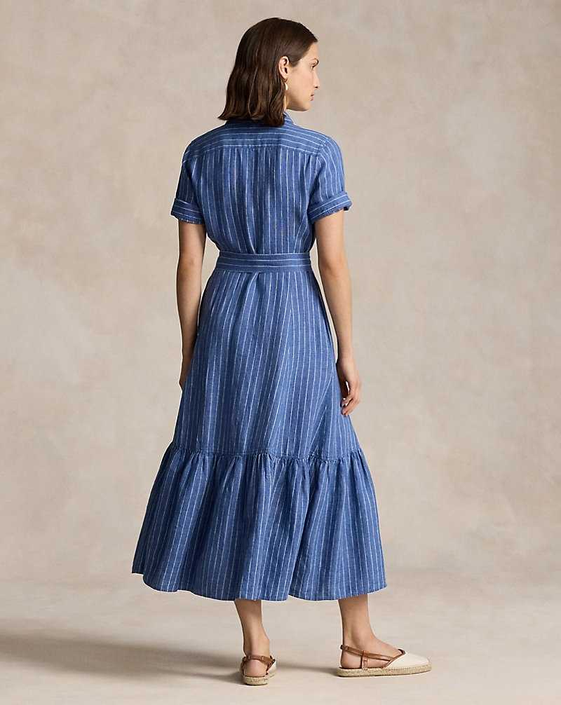Vestido Ralph Lauren Striped Linen Tiereddress Mujer 1735 Medium Blue/white | MBAHOYX-24 - vista 4