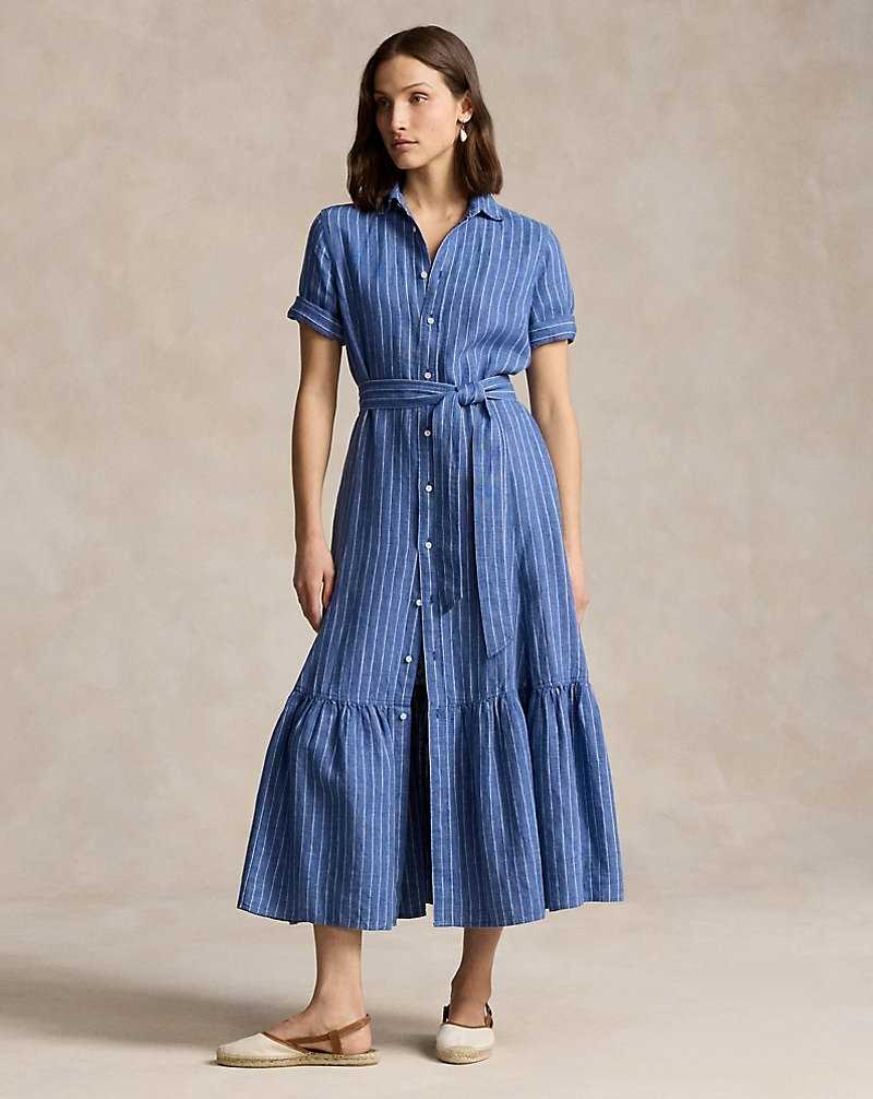 Vestido Ralph Lauren Striped Linen Tiereddress Mujer 1735 Medium Blue/white | MBAHOYX-24 - vista 1