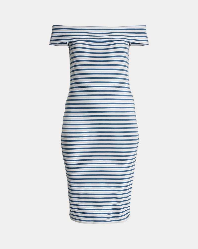 Vestido Ralph Lauren Striped Off-the-Shoulder Midi Mujer Azur | TAUJHMS-54 - vista 2