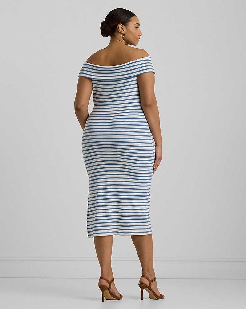 Vestido Ralph Lauren Striped Off-the-Shoulder Midi Mujer Azur | TAUJHMS-54 - vista 4