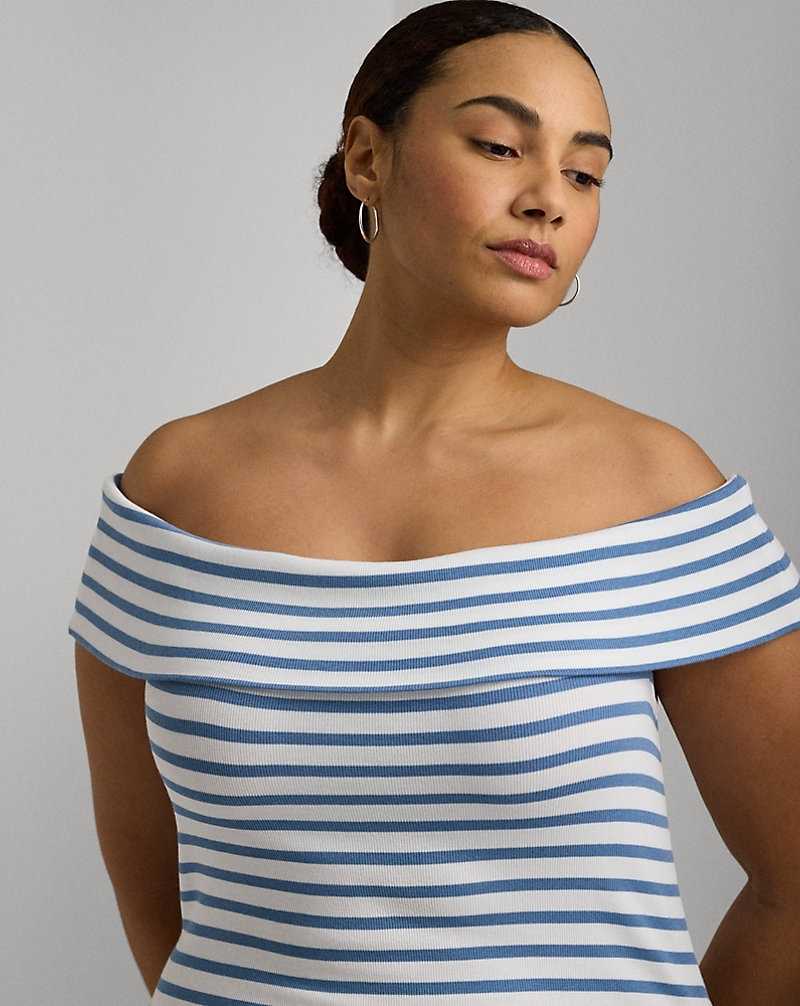 Vestido Ralph Lauren Striped Off-the-Shoulder Midi Mujer Azur | TAUJHMS-54 - vista 5