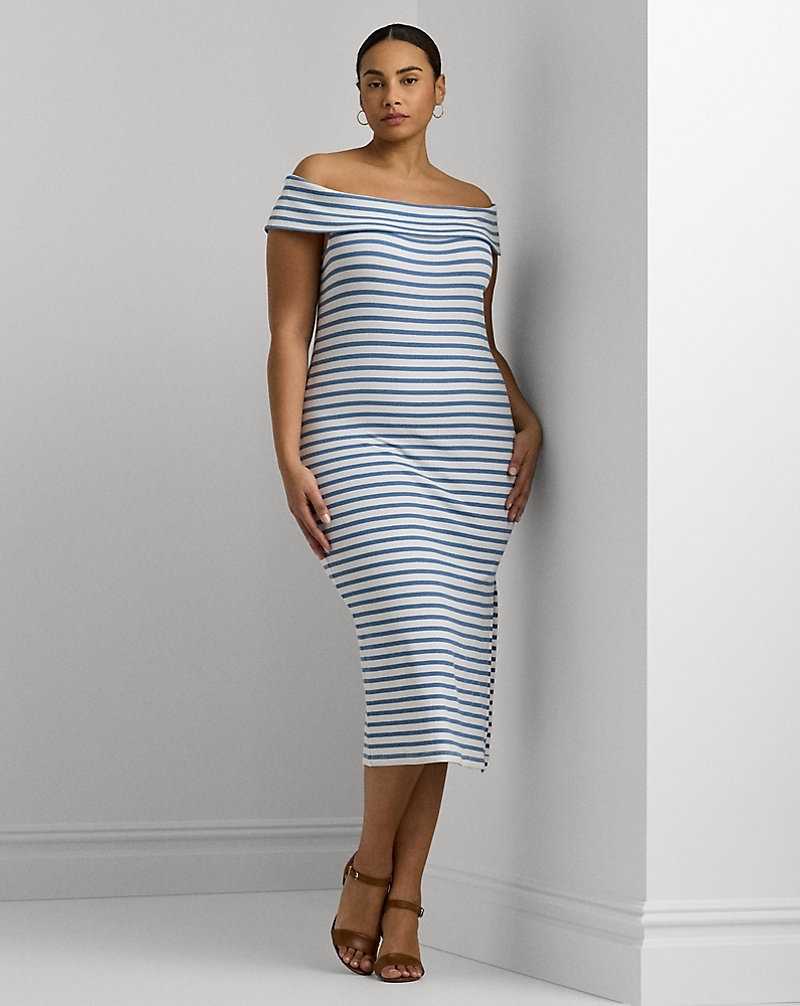 Vestido Ralph Lauren Striped Off-the-Shoulder Midi Mujer Azur | TAUJHMS-54 - vista 1
