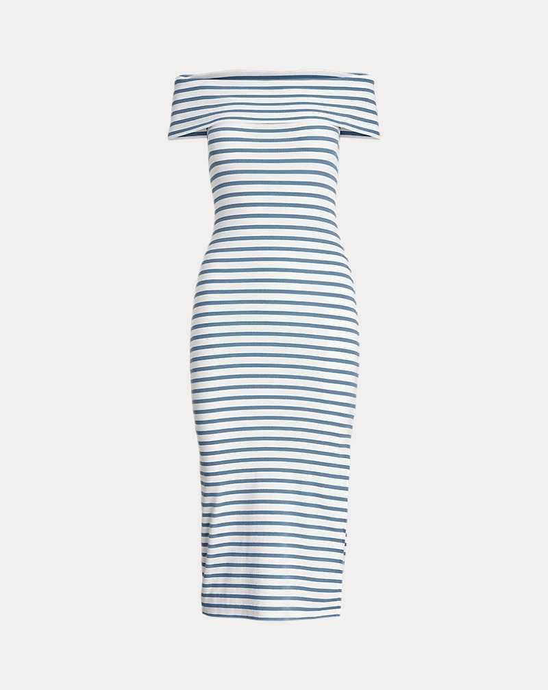Vestido Ralph Lauren Striped Off-the-Shoulder Midi Mujer Azur | UZWJHVI-31 - vista 2